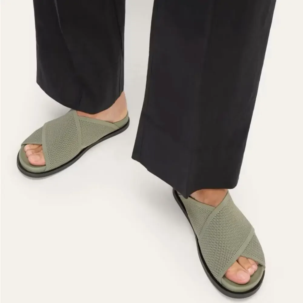 EVERLANE The ReKnit City Flatform Sandal Seagrass Green Crossover Strap 5 NEW - Picture 5 of 12